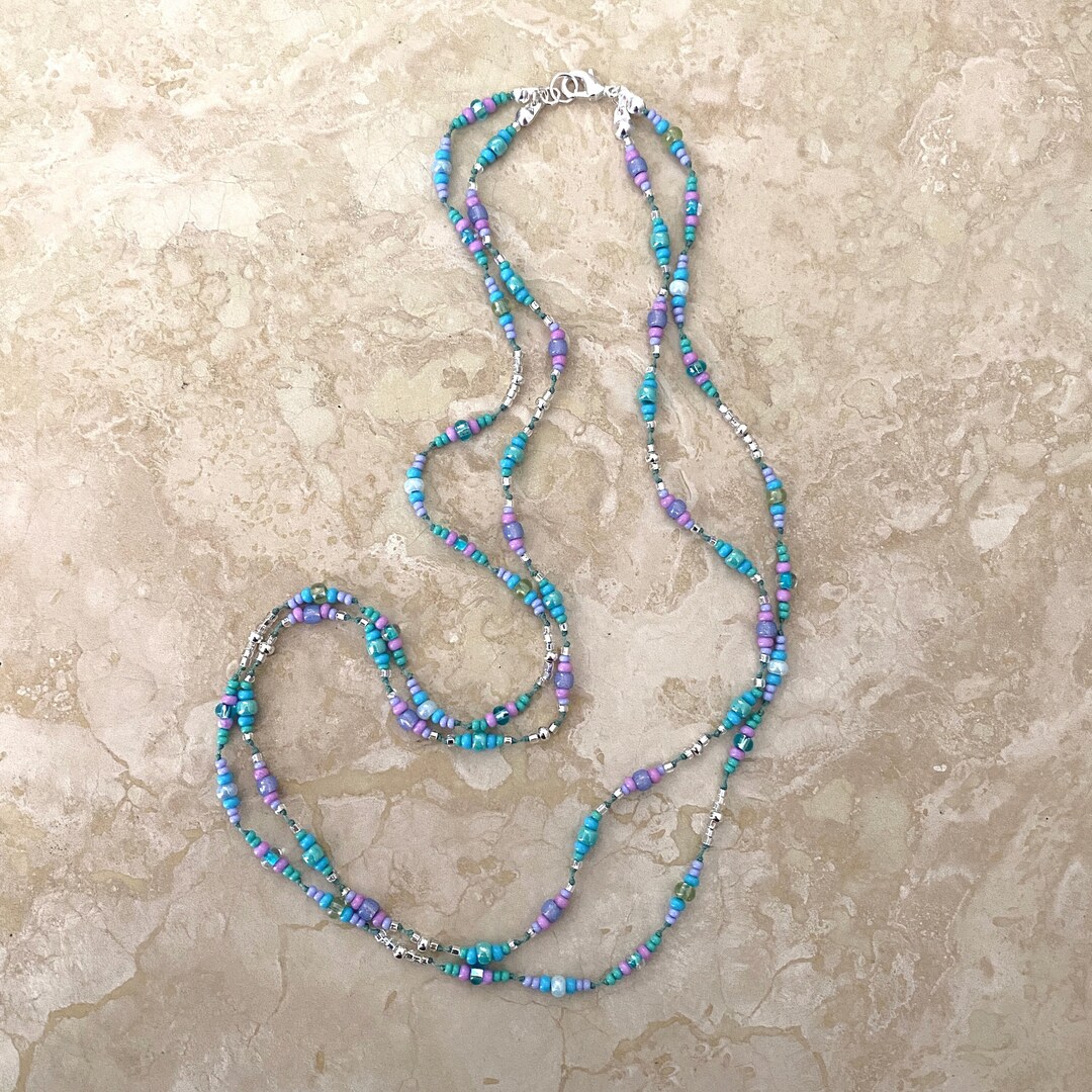 Two-strand Knotted Seed Bead Necklace - "light Summer Breeze" - Etsy