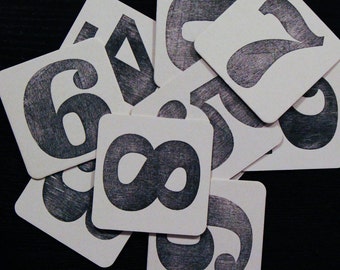 WoodBlock-Printed Numbered Coaster Set (0-9)