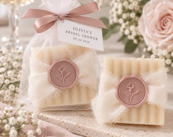Bridal Shower Soap Favors, Personalized Guest Gifts, Handmade Oatmeal Soap, Elegant Party Keepsake