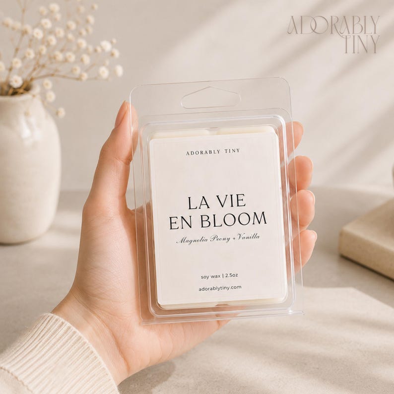 Floral Wax Melts Luxury Soy, Magnolia Peony Scent, Romantic Home Fragrance, Strong Scented Melts immagine 3