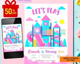 park birthday party invitation, park party invitation, playground birthday party invitation, playground invitation, outdoor party invitation