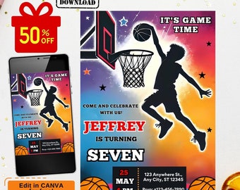 basketball invitation, basketball birthday invitation, basketball party invitation, sports theme birthday party invitation, boy birthday