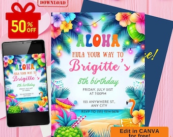 Luau Birthday Invitation, Luau Party Invitation, Luau Invitation, Hawaiian Birthday Invitation, Hawaiian Invitation,Editable Luau Invitation