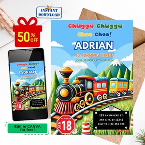 train birthday invitation, train party invitation, train invitation,  Toy Train Invitation, editable boy birthday invitation, girl birthday