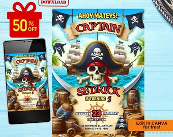 Editable Pirate Invitation, Pirate Birthday Invitation, Pirate Editable Invitation, pirate invitation, pirate party, pirate birthday