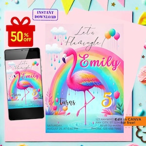 Flamingo Birthday Invitation, Flamingo Birthday Party Invitation, Pink Flamingo Invitation Birthday, let&#39;s Flamingle, Fabulous Birthday Invi