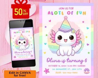 Axolotl Birthday Invitation for Girls, Axolotl Birthday Invitation, axolotl invitation, Axolotl Girls Party Invite, Under the Sea Invite