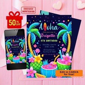 hawaiian birthday invitation, hawaiian party invitation, hawaiian invitation birthday, luau birthday invitation, luau party invitation