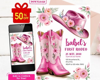 Cowgirl Birthday Invitation, Space Cowgirl Invitation, Pink Cowgirl Invitation Birthday, Western Cowboy Birthday Invitation, pink Cowgirl