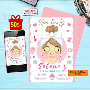 spa birthday party invitation, spa birthday invitation, spa party invitation, spa invitation, spa birthday party invite, spa birthday
