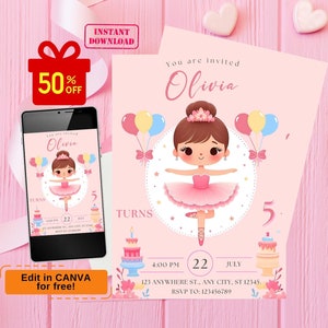 ballerina birthday invitation, ballerina invitation, ballerina party invite, ballet birthday invitation, Editable Ballet Girls Party Invite