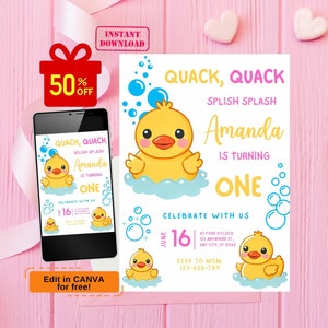 zaproszenie na urodziny kaczki, zaproszenie na imprezę kaczki, zaproszenie na kaczkę, zaproszenie na urodziny dziewczyny, zaproszenie na urodziny Rubber Duckie, słodkie zaproszenie na kaczkę