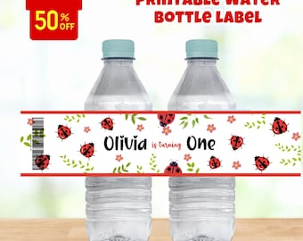 Editable Ladybug water bottle label, drink label, Party decor Ladybug, Instant Download, Baby Shower water label, Ladybug Baby Girl Shower
