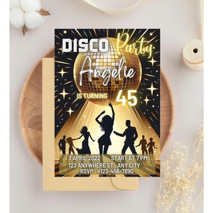 Faire-part d'anniversaire disco des années 70, faire-part d'anniversaire disco modifiable, invitation disco adulte, invitation soirée disco, invitation disco des années 70