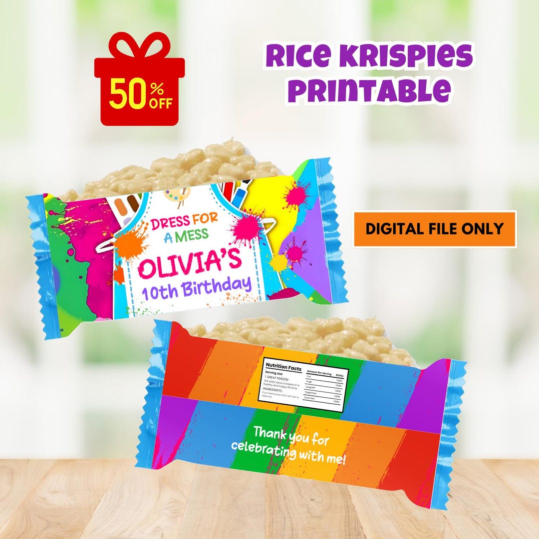 Editable Art Paint Party Rice Krispie Template, Paint Party Birthday ...