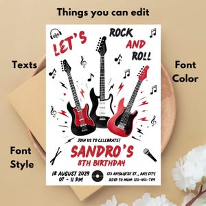 Rock and Roll Birthday Invitation, Rockstar Party Invitation, Guitar ...