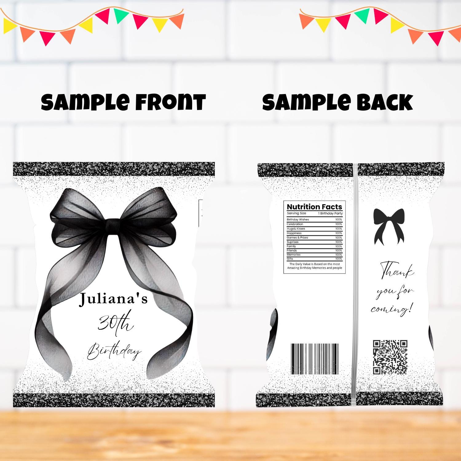 Printable Wrapper Ribbon Printable Black Bow Chip Bag Wrapper Labels Coquette Black Ribbon ...
