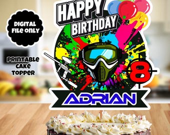 Adorno para tarta de paintball imprimible, adorno para tarta de paintball, fiesta de cumpleaños de paintball, etiqueta de pintura salpicada, decoración para tartas