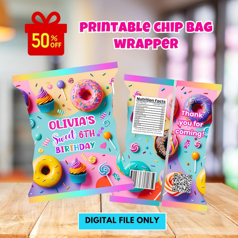 Editable Sweets Candy Chip Bag Wrapper Labels, Sweets Candy Bag Wrapper ...