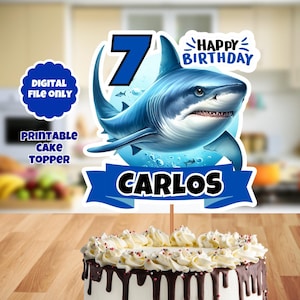 Shark Cake Topper, Printable Birthday Party Shark cake topper, Shark cake Decorations, Personalized Cake Topper, Under the Sea Cake Topper