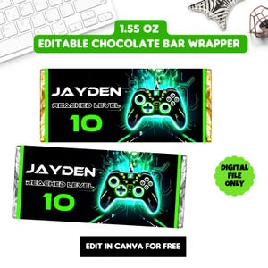 Editable gamer Chocolate Bar Wrapper, Gamer Party Favor chocolate wrapper, Video Game Candy Wrapper, digital download