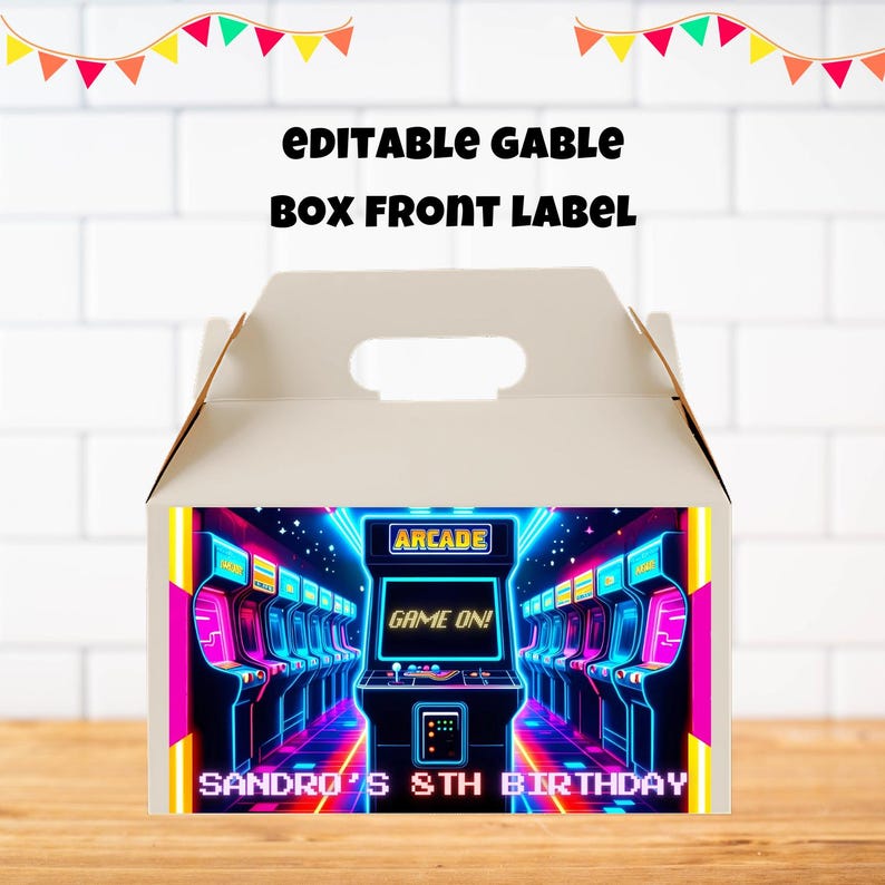 Editable Arcade Video Game Gable Box Front Label, Gamer Gable Box ...