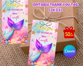 Editable Mermaid Thank You Tags Mermaid Favor Tags Mermaid Party Favor Labels Under the Sea Gift Tags Birthday Favor Bag Tags