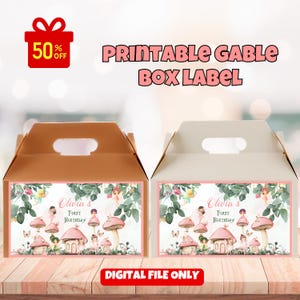 Editable Fairy Birthday Party Gable Box Label Enchanted Magical Floral Fairy Princess Birthday Party Gift Box Label Instant Editable File