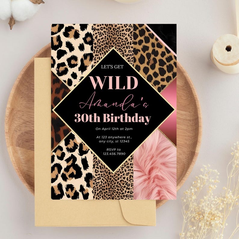 Pink Leopard Invitation, Editable Lets Get Wild Party Invitation ...