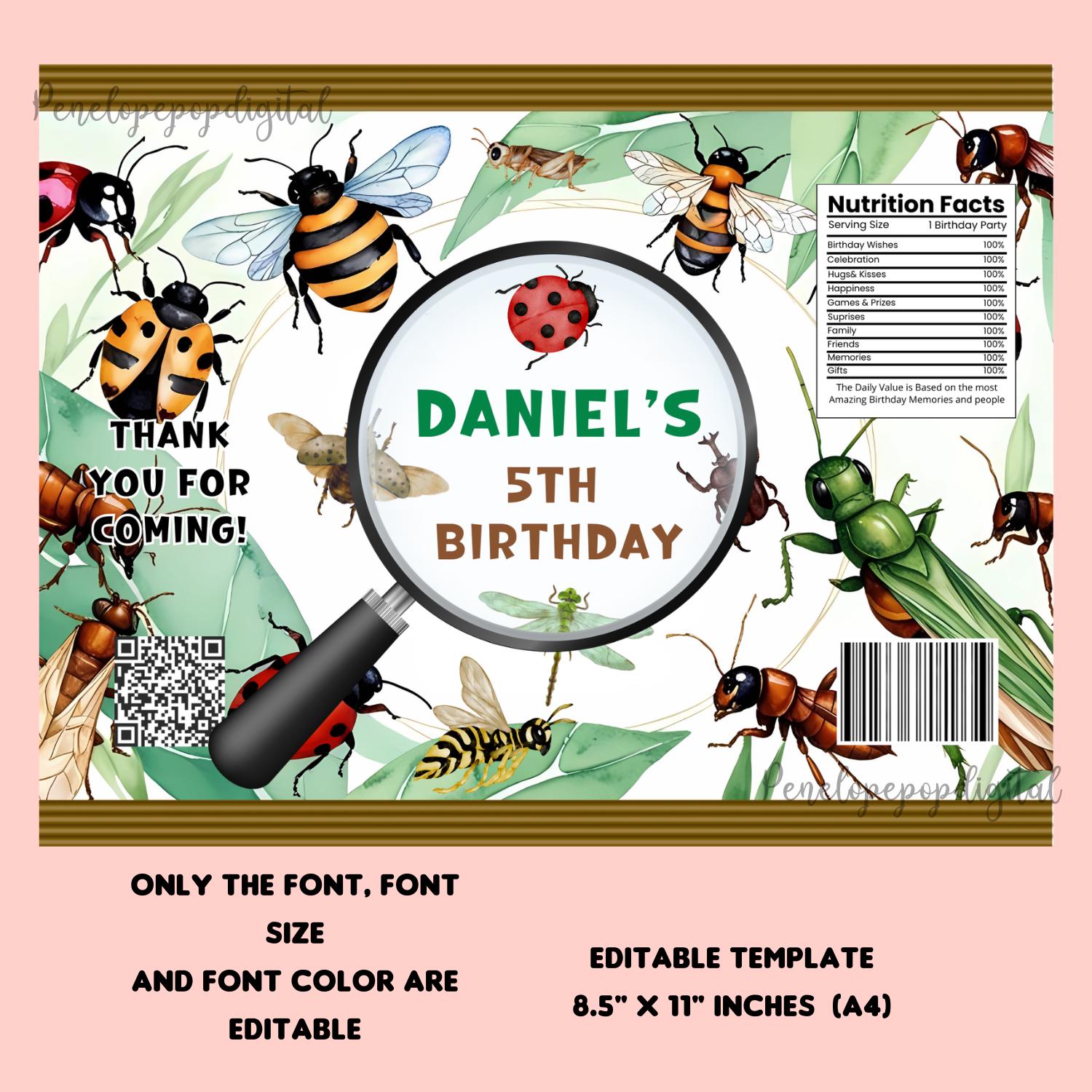 Editable Bugs Insects Party Bundle, Insects Bugs Chip Bag, Juice Label ...