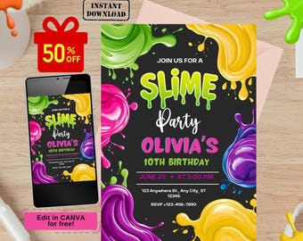 Editable Slime Birthday Invitation, Slime Birthday Party Invitation, Slime Kid Birthday, Slime Party Invitation, Birthday Party Invitation