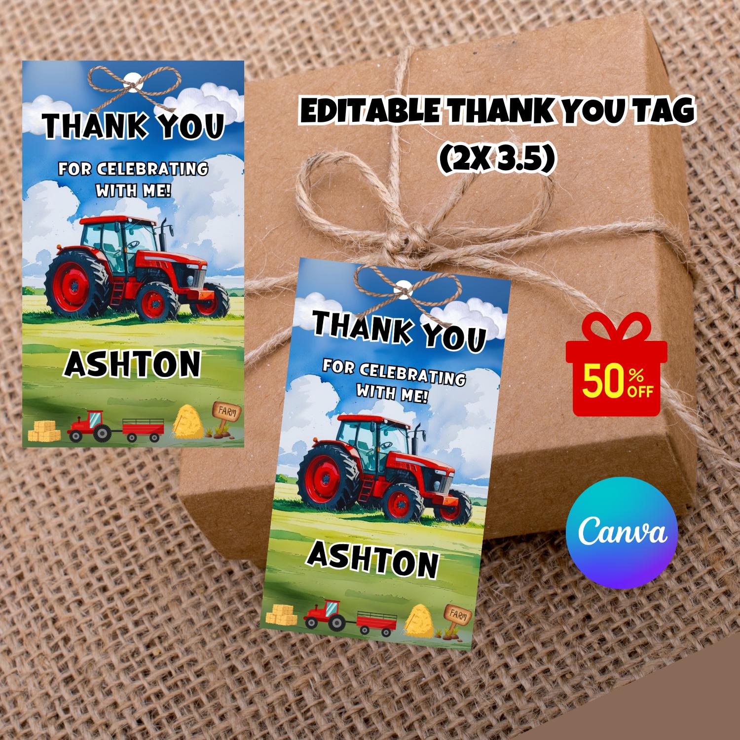 Editable Red Tractor Favor Tags, Red Tractor Birthday Thank You Tag ...