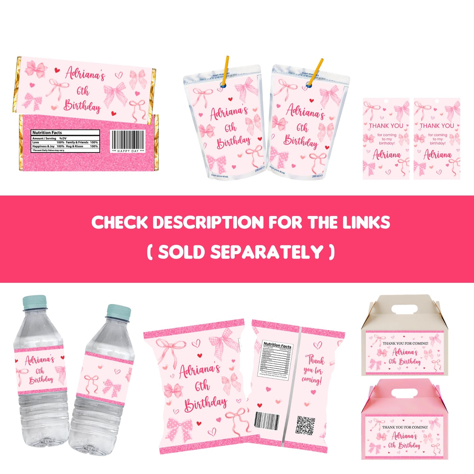 Pink Ribbon Wrapper Coquette Pink Bow Chocolate Wrapper Template, Pink Ribbon Birthday ...