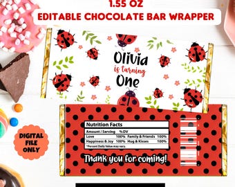 Editable Ladybug chocolate label, ladybug candy bar labels Party decor Ladybug, Baby Shower Chip Bags, Ladybug Baby Girl Shower