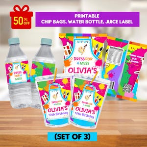 Editable Bundle Art Paint party bundle printable, chip bag, water bottle label, juice pouch, paint party printable party pack, digital