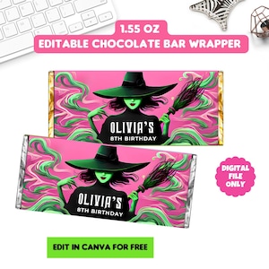 &#39;Geburtstagsgeschenk für eine Schokoladentafel, Geschenk für eine Hexe und eine rosa Schokolade, zum Ausdrucken oder für einen selbstgemachten Schokoladenteller
