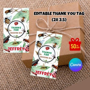 Editable Bug Insect Birthday thank you tag, insect birthday party printable, bugs favor tags, digital download, boy birthday, insects