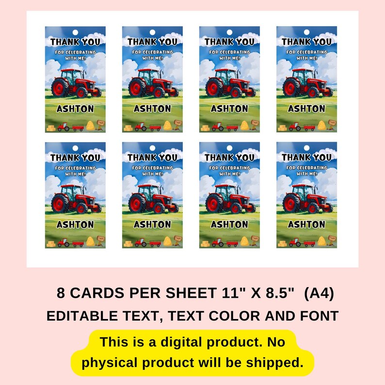 Editable Red Tractor Favor Tags, Red Tractor Birthday Thank You Tag ...