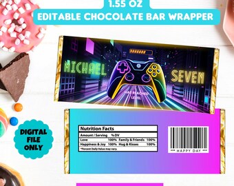 Gamer Birthday chocolate wrapper, Template Printable, Gaming Birthday candy bar labels, Canva Editable chocolate label chocolate bar wrapper