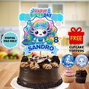 Axolotl Cake Topper Axolotl Boy Cake Topper Under the Sea Birthday Cake Topper Printable Cake Decoration Canva Template PNG Cupcake Topper