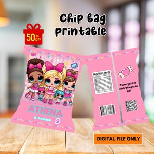 Kleine Puppe Chip Tasche Druckbare Vorlage Angepasste DIY personalisierte Chip Tasche Modepuppe Überraschung Geburtstag Sofortiger Download Digitale Datei