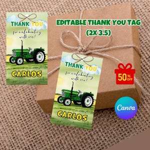 Editable Tractor Favor Tags, Green Tractor Birthday Thank You Tag, Farm Tractor 1st Birthday Party Decoration, Printable Template