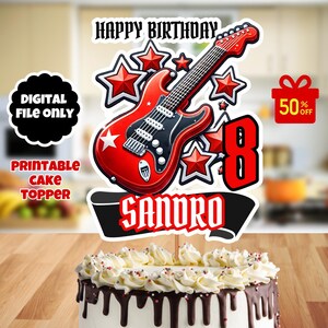 rock star cake topper, Rock N Roll birthday, Rock theme party, music theme birthday, Electric guitar topper, Rock N Roll party decor