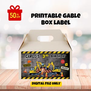 Editable Construction Gable Box Label, Construction Trucks Birthday Favor Box Label, Trucks Bday Party Decoration, Printable Gable Box Label
