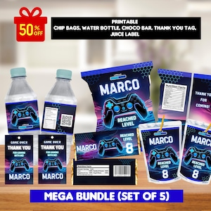 Video Game Bundle, Instant Download, Gamer Bundle, chip bag, water bottle, juice pouch, chocolate wrapper, thank you tag, gamer party bundle