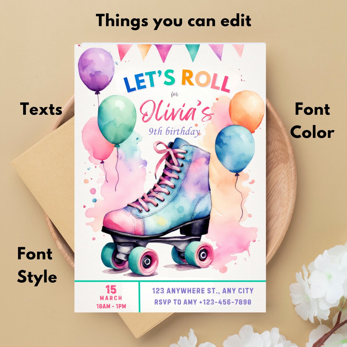 Roller Skate Party Invitation, Roller Skate Birthday Invite, Roller ...
