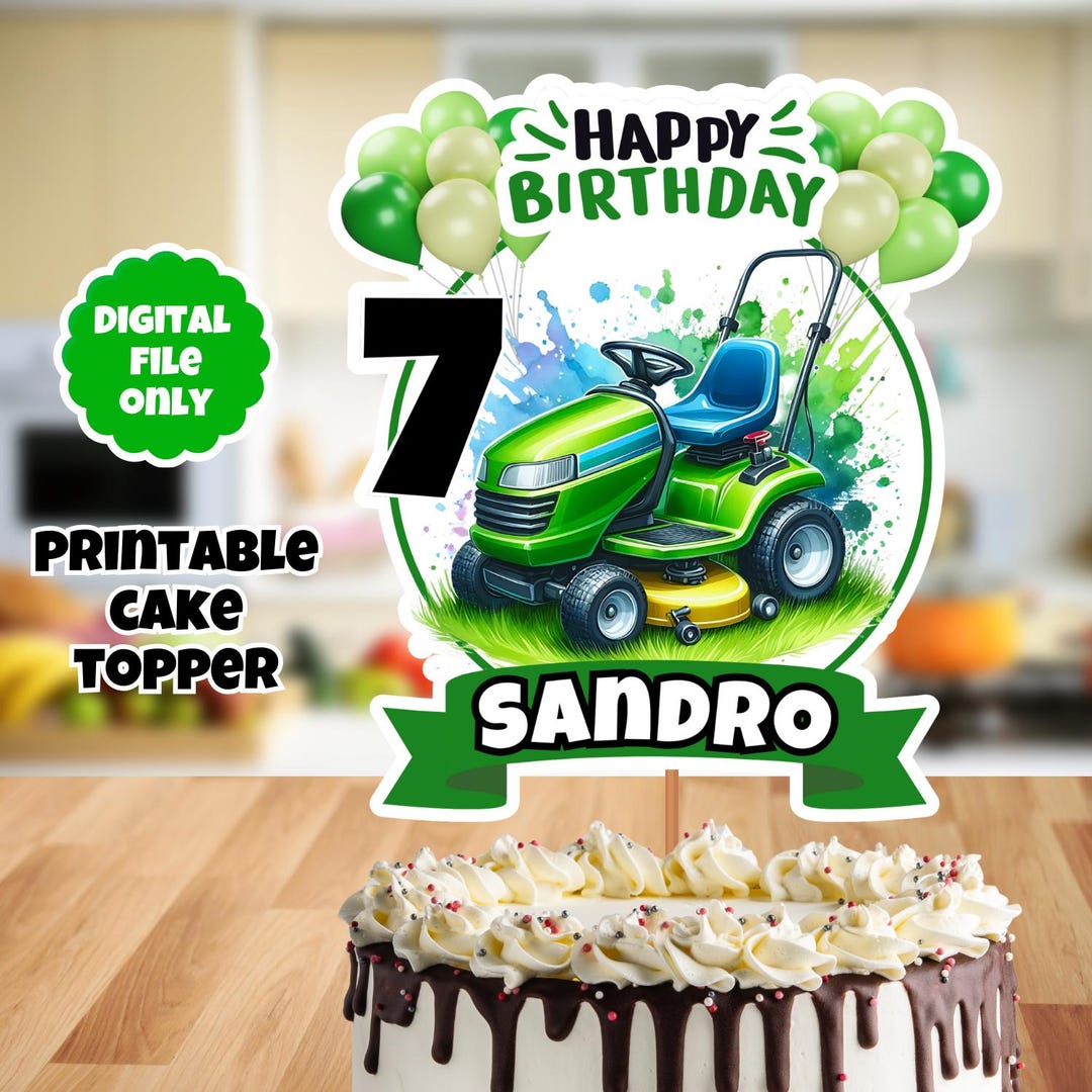 Lawn Mower Cake Topper, Green Lawnmower Birthday Cake Topper, Glitter ...