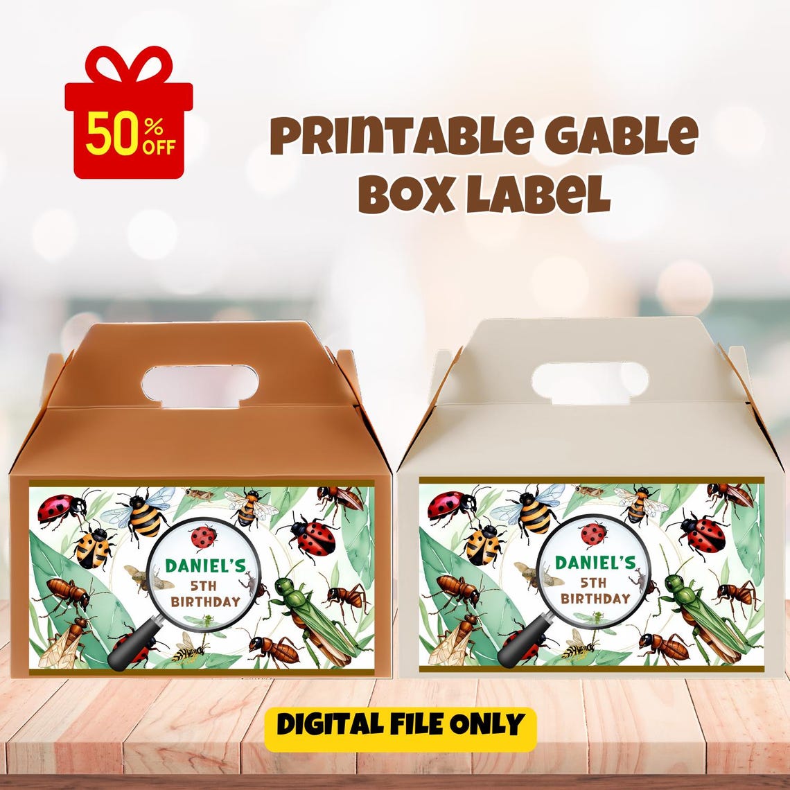 Live Insect Post Label Editable Bug Insect Birthday Gable Box Label, Insect Birthday Party ...
