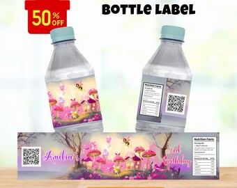 Editable Fairy Birthday Party Water Bottle Labels Enchanted One Magical Floral Fairy Princess Party Water Bottle Wraps Instant Download