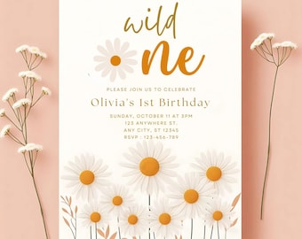 Daisy Birthday Invitation, Daisy Birthday Party Invitation, Daisy Invitation Kid Birthday, First Birthday Invitation Daisy theme Invite